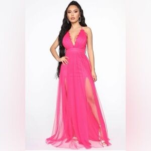 Fashion Nova Passionate Lover Tulle Maxi Dress Fuchsia Pink